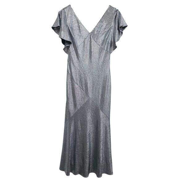 Lauren Ralph Lauren Metallic Silver Gown Size 2 - Picture 1 of 7